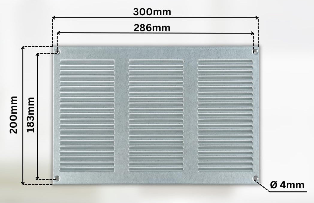 Galvanised Steel - 300x200 mm / 12x8 inch - Galvanised Steel Air Vent Cover with Insect Mesh