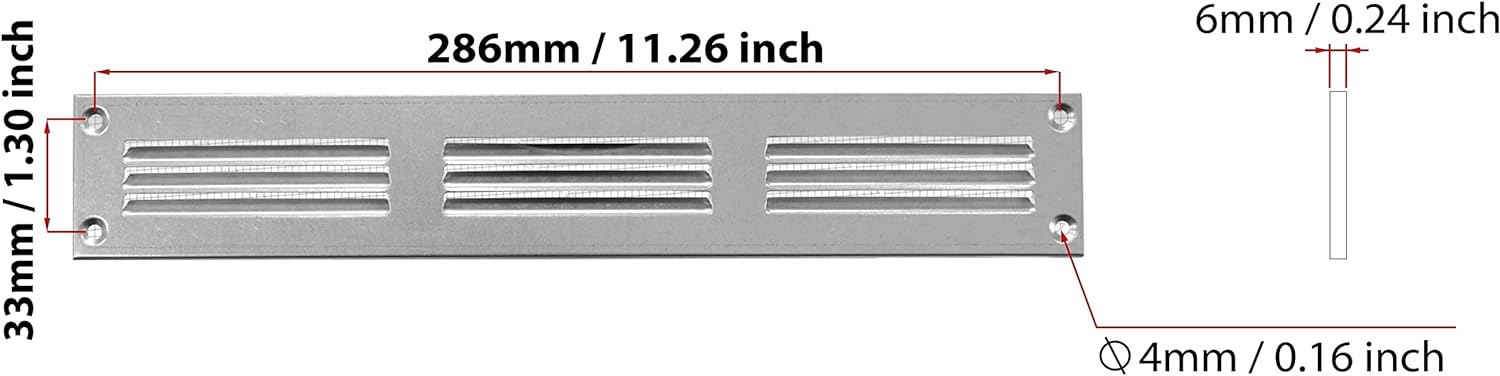 Galvanised Steel - 300x50 mm / 12x2 inch - Galvanised Steel Air Vent Cover with Insect Mesh