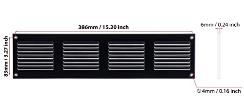 Black - 400x100mm / 16x4 inch - Black Metal Air Vent Cover with Insect Mesh - Ventilation Grilles