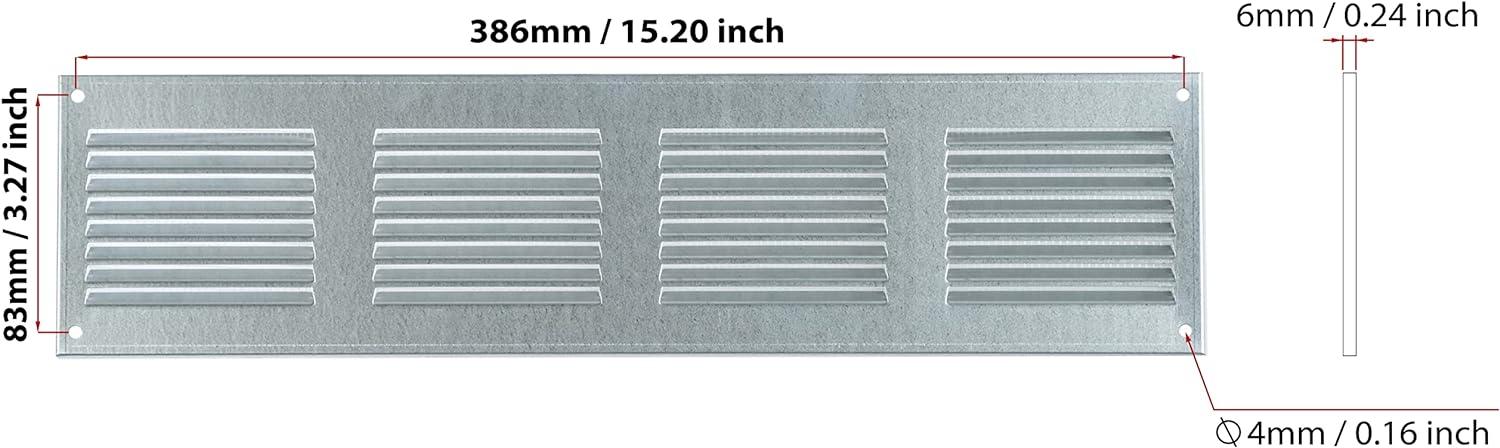 Galvanised Steel - 400x100 mm / 16x4 inch - Galvanised Steel Air Vent Cover with Insect Mesh