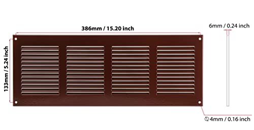 Brown - 400x150mm / 16x6'' - Brown Metal Air Vent Cover with Insect Mesh