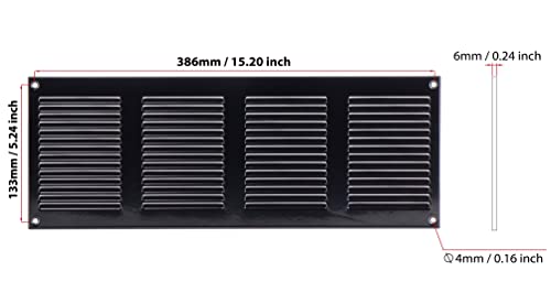 Black - 400x150mm / 16x6 inch - Black Metal Air Vent Cover with Insect Mesh - Ventilation Grilles