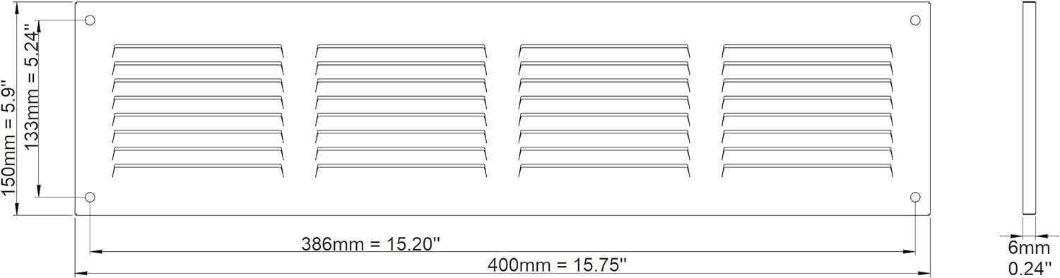 400x150mm / 16x6'' - Grey - Grey Metal Air Vent Cover with Insect Mesh - Ventilation Grilles