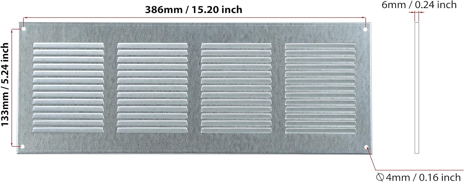 Galvanised Steel - 400x150 mm / 16x6 inch - Galvanised Steel Air Vent Cover with Insect Mesh