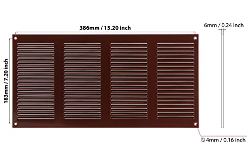 Brown - 400x200mm / 16x8'' - Brown Metal Air Vent Cover with Insect Mesh