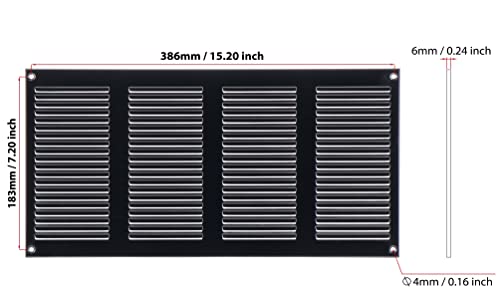 Black - 400x200mm / 16x8 inch - Black Metal Air Vent Cover with Insect Mesh - Ventilation Grilles