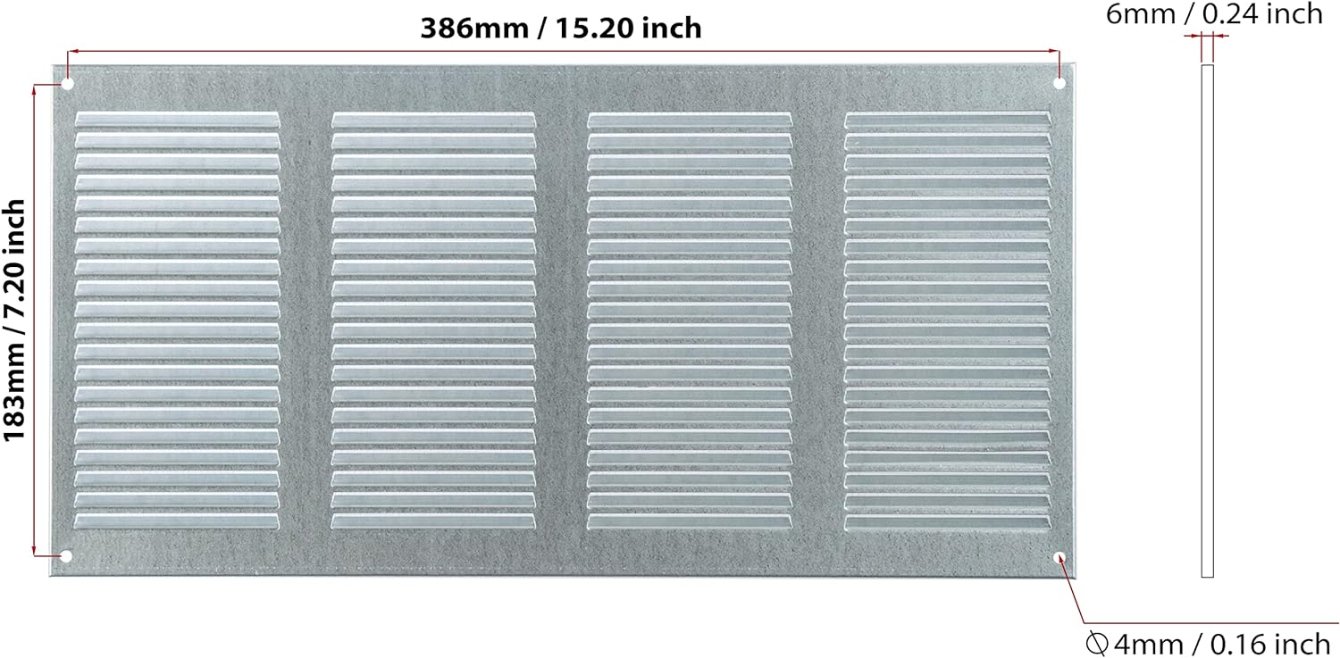 Galvanised Steel - 400x200 mm / 16x8 inch - Galvanised Steel Air Vent Cover with Insect Mesh