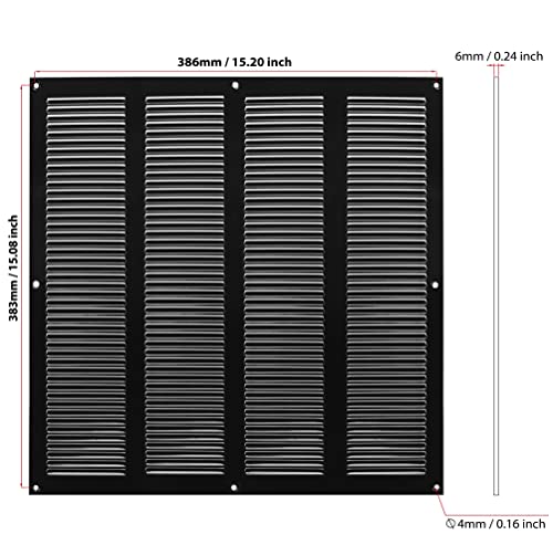 Black - 400x400mm / 16x16 inch - Black Metal Air Vent Cover with Insect Mesh - Ventilation Grilles