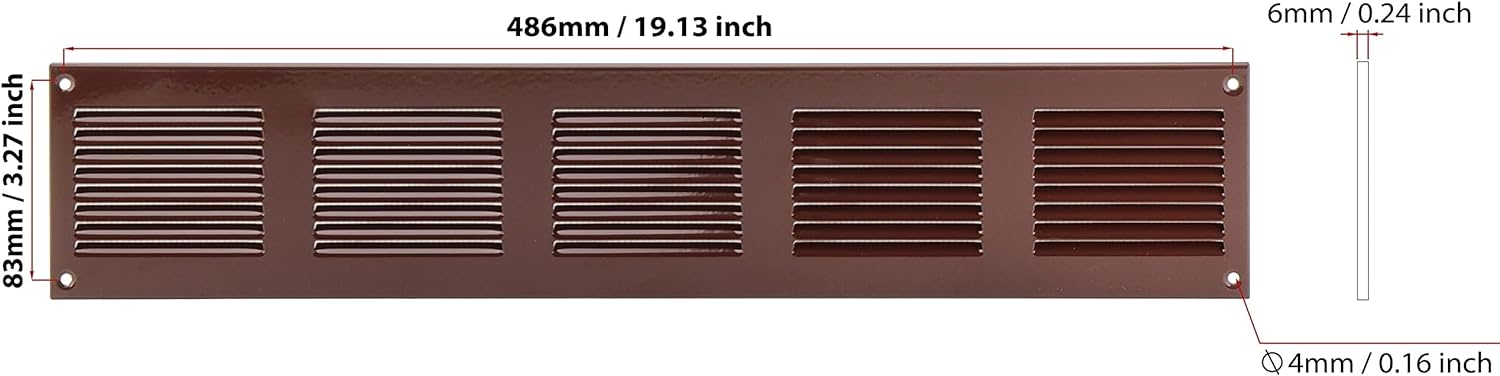 Brown - 500x100mm / 20x4'' - Brown Metal Air Vent Cover with Insect Mesh