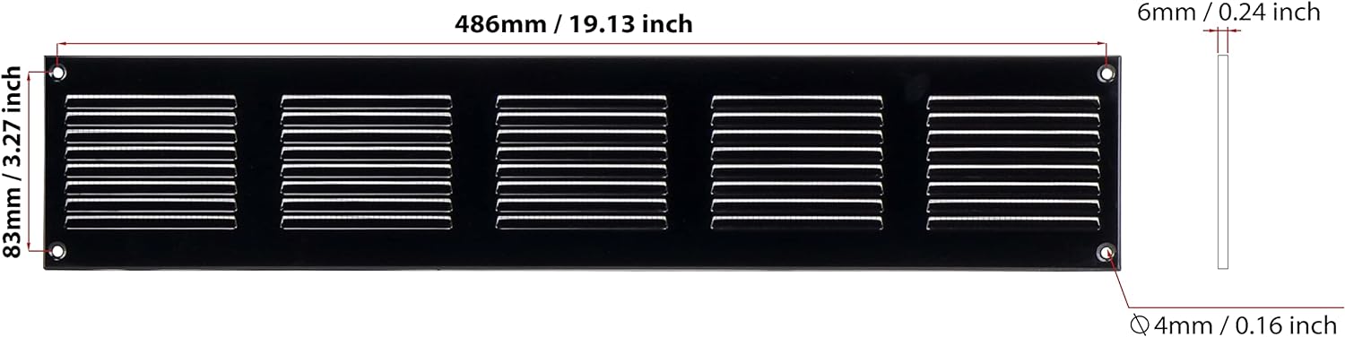 Black - 500x100mm / 20x4 inch - Black Metal Air Vent Cover with Insect Mesh - Ventilation Grilles