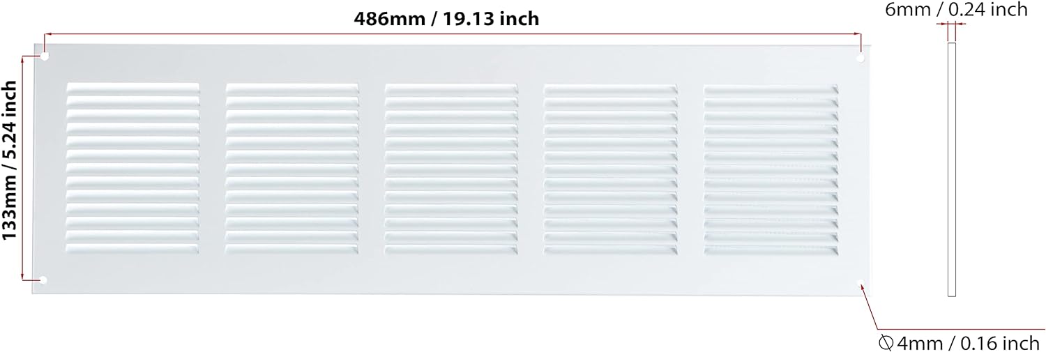 White - 500x150mm / 20x6'' - White Metal Air Vent Cover with Insect Net