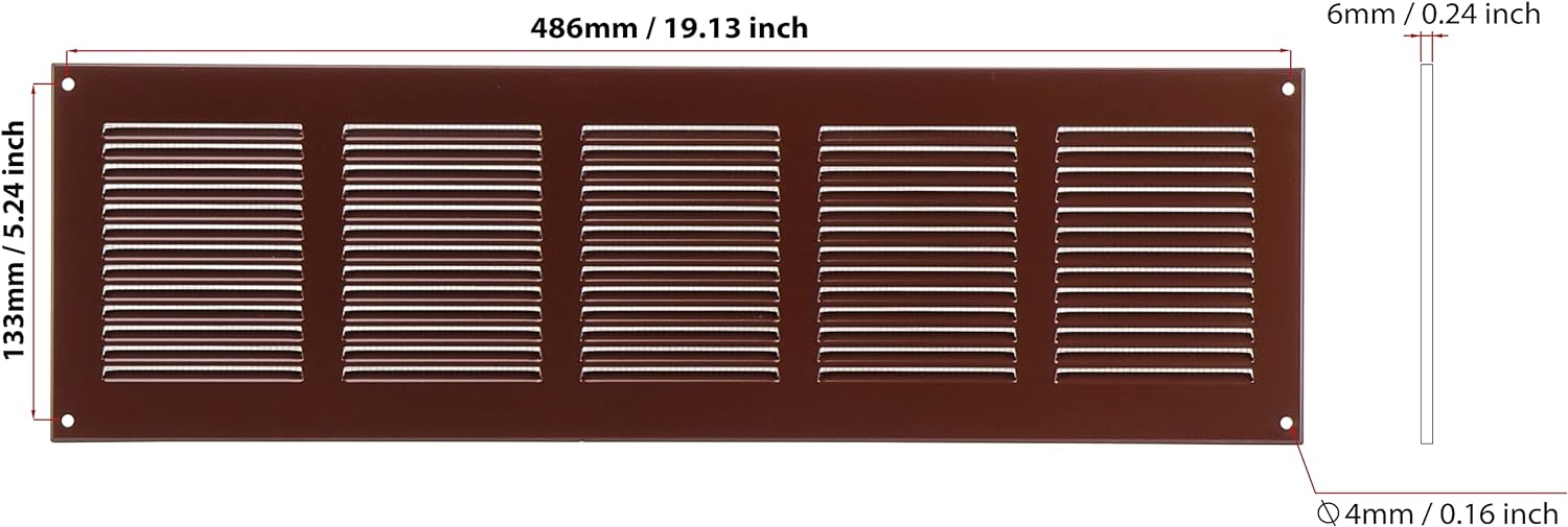 Brown - 500x150mm / 20x6'' - Brown Metal Air Vent Cover with Insect Mesh