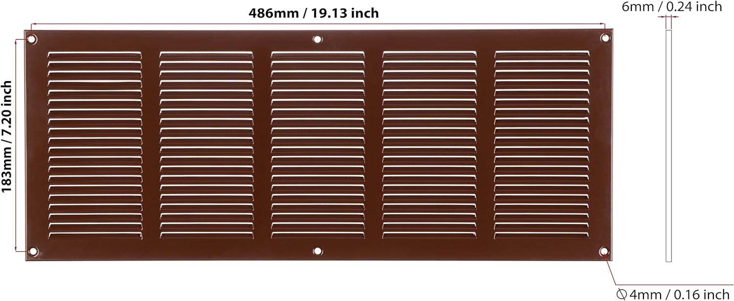 Brown - 500x200mm / 20x8'' - Brown Metal Air Vent Cover with Insect Mesh