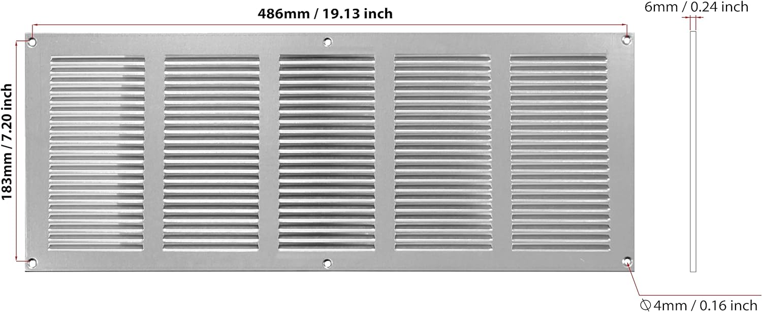 Galvanised Steel - 500x200 mm / 20x8 inch - Galvanised Steel Air Vent Cover with Insect Mesh