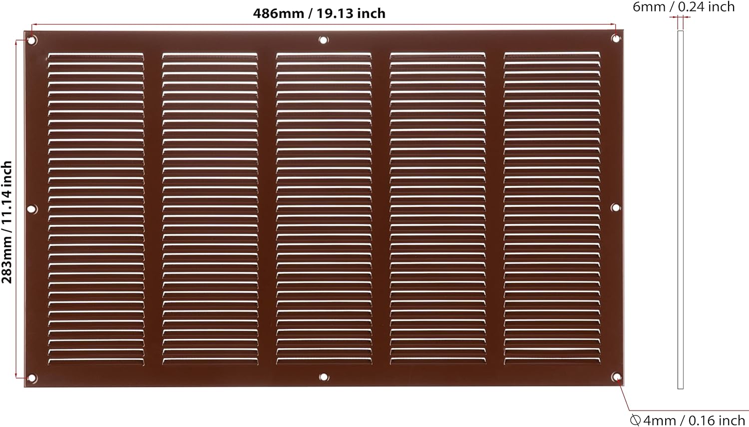 Brown - 500x300mm / 20x12'' - Brown Metal Air Vent Cover with Insect Mesh