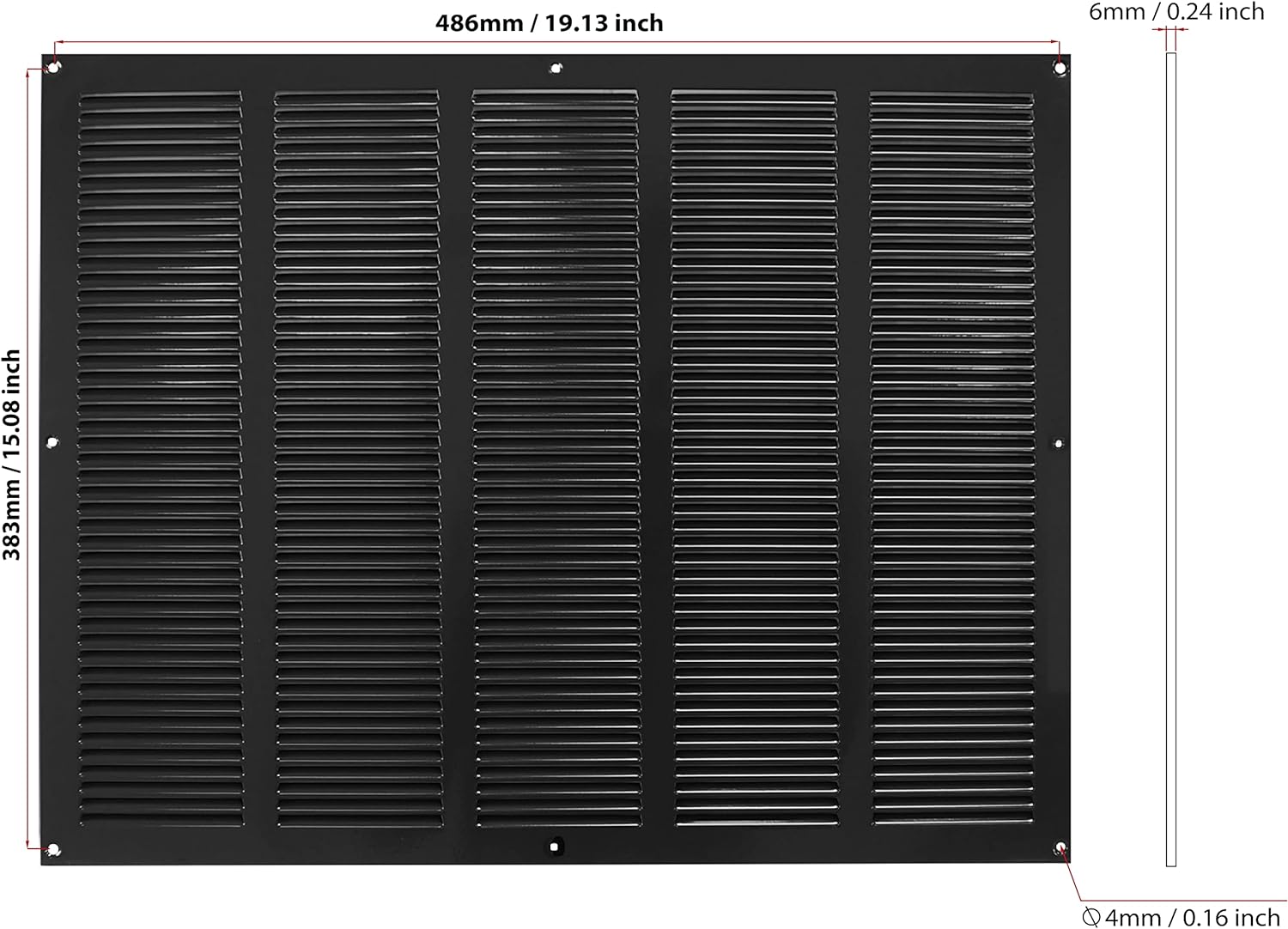 Black - 500x400mm / 20x16 inch - Black Metal Air Vent Cover with Insect Mesh - Ventilation Grilles