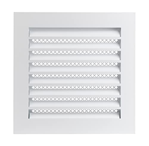 White - 200x200mm / 8x8'' - Weather Protection Grille - Rectangular Ventilation Grille Exhaust Grille with Mouse Protection Mesh