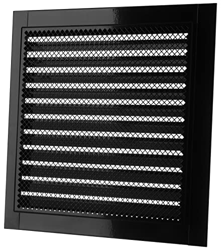 Black - 300x300mm / 12x12'' - Weather Protection Grille - Rectangular Ventilation Grille Exhaust Grille with Mouse Protection Mesh