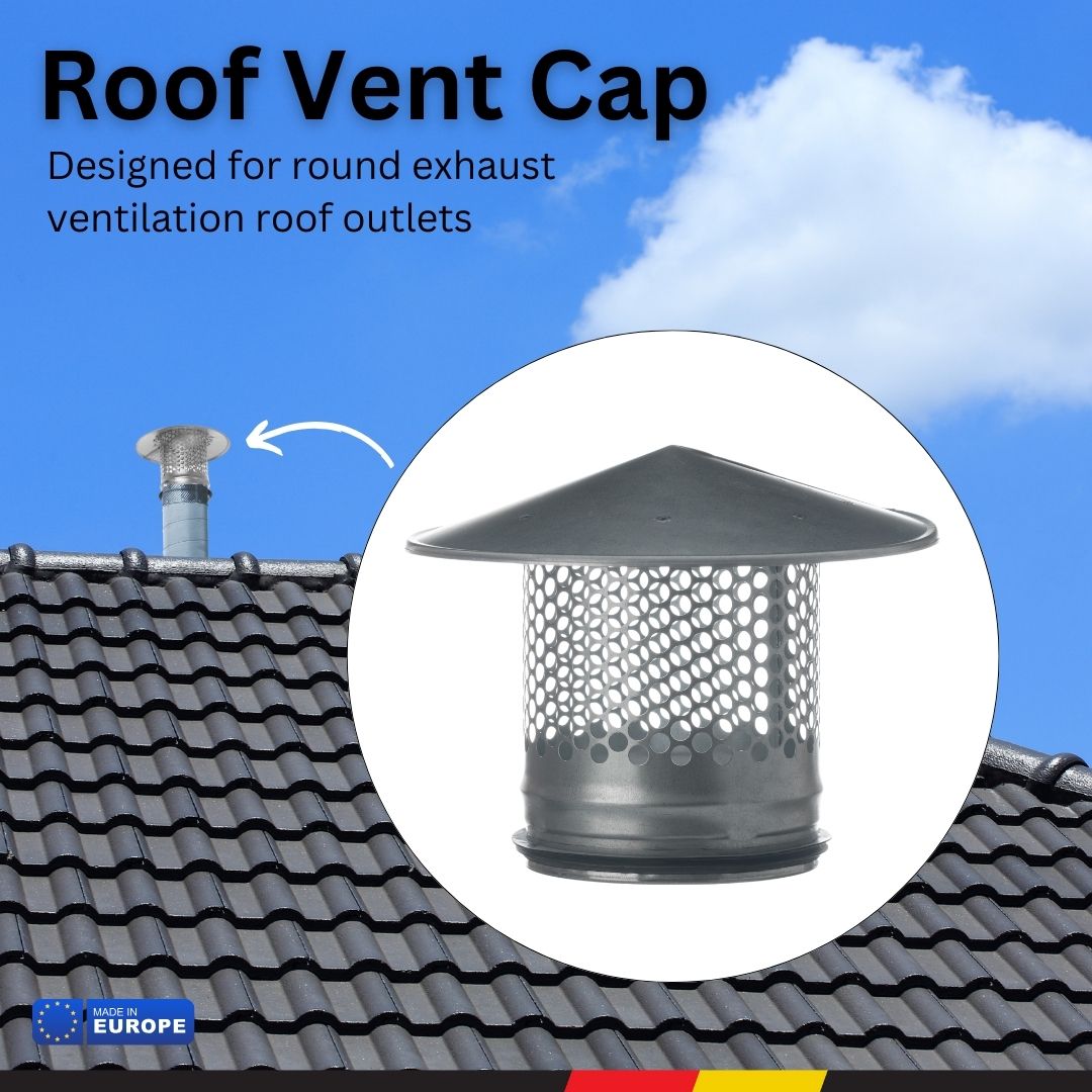 Ø 100mm - 4'' - Ventilation Cowl - Air Vent Cover - Round Roof Vent - Rain Snow Hat / Cap - Bird Guard - Metal Mesh Tube