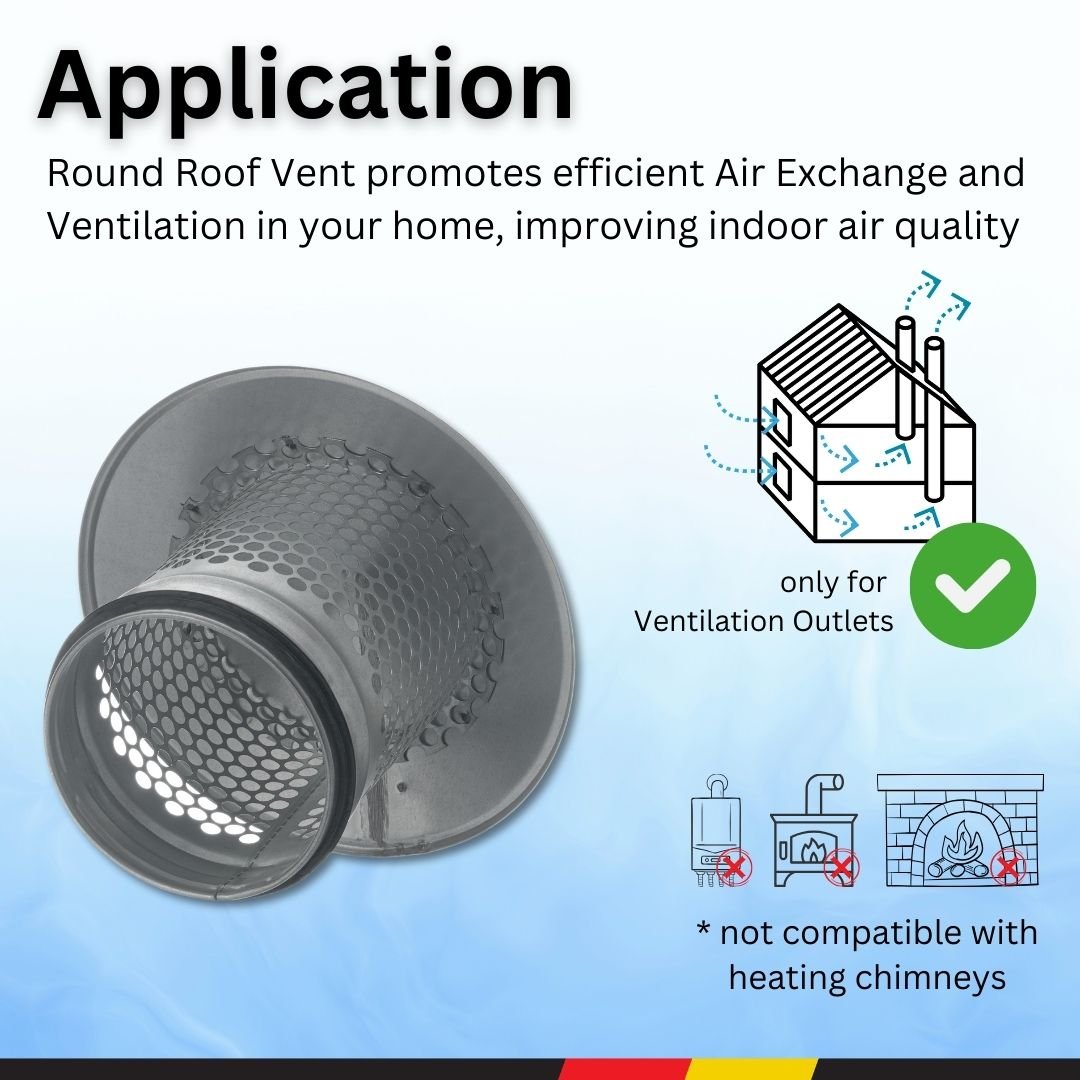 Ø 100mm - 4'' - Ventilation Cowl - Air Vent Cover - Round Roof Vent - Rain Snow Hat / Cap - Bird Guard - Metal Mesh Tube