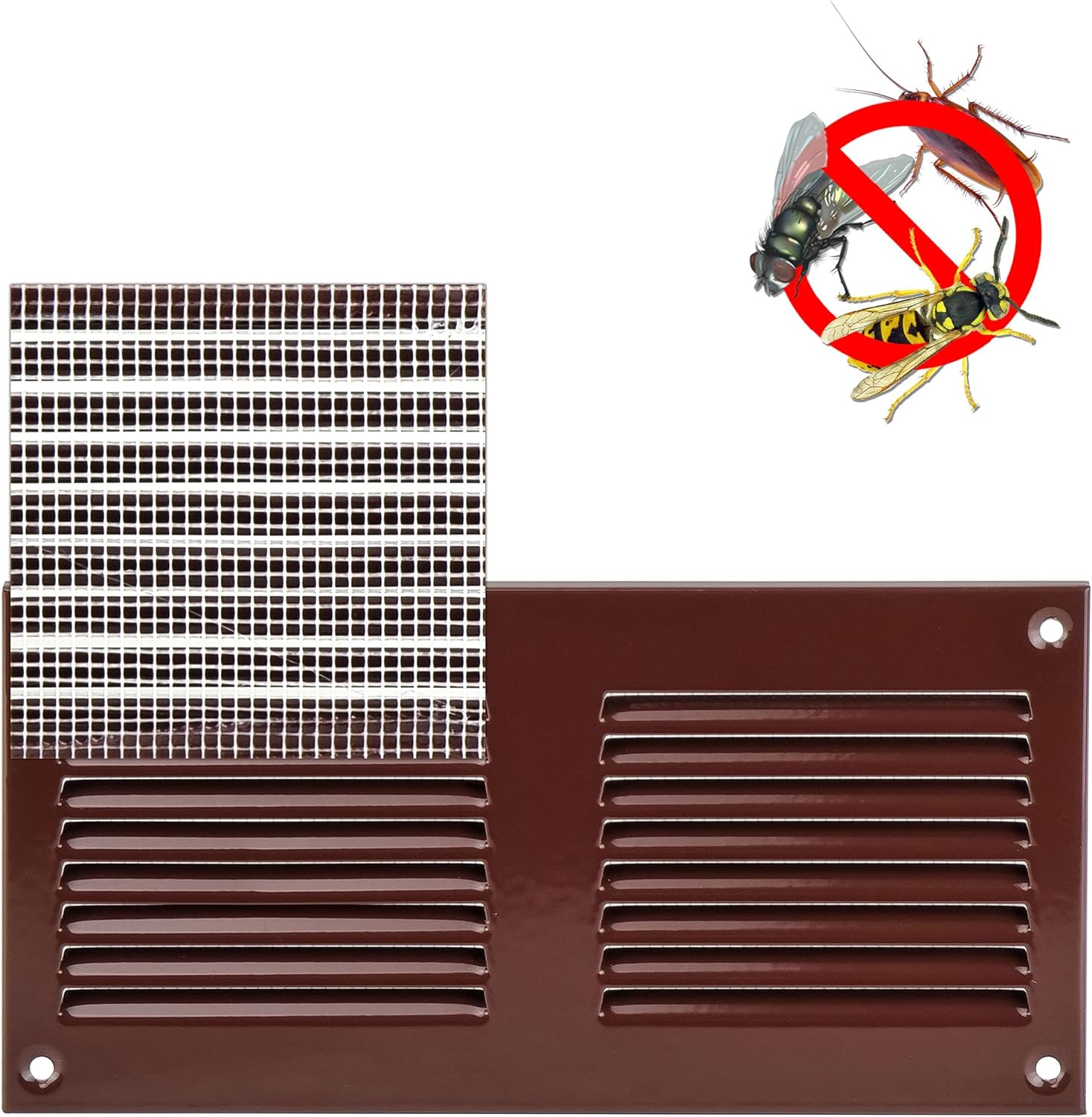 Brown - 100x100mm / 4x4'' - Brown Metal Air Vent Cover with Insect Mesh