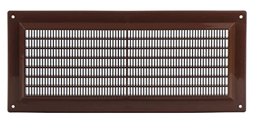 Brown - 300x130mm / 11x5'' - Rectangular Plastic Air Vent Grille with Anti-Insect Mesh - Fly Screen