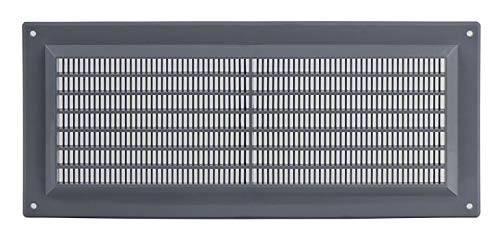 Grey - 300x130mm / 11x5'' - Rectangular Plastic Air Vent Grille with Anti-Insect Mesh - Fly Screen