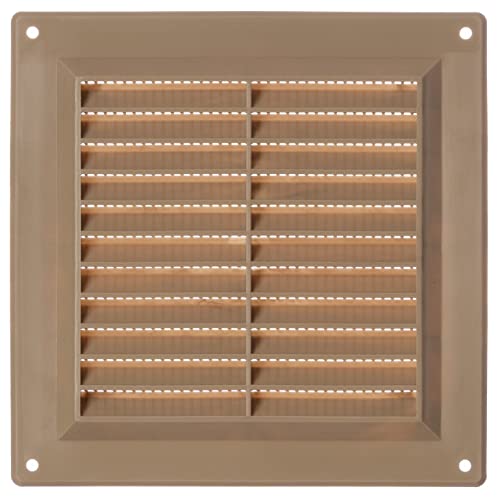 Beige - 150x150mm - Rectangular Plastic Air Vent Grille with Anti-Insect Mesh - Fly Screen