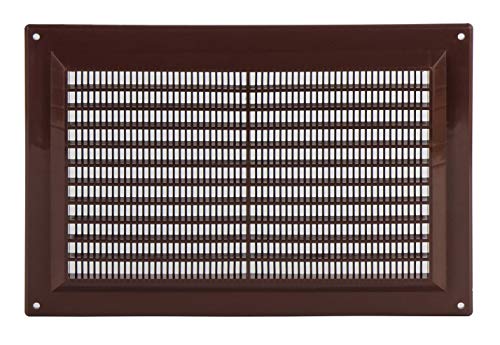 Brown - 250x170mm / 9x6'' - Rectangular Plastic Air Vent Grille with Anti-Insect Mesh - Fly Screen