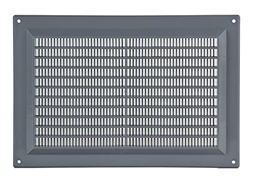 Grey - 250x170mm / 9x6'' - Rectangular Plastic Air Vent Grille with Anti-Insect Mesh - Fly Screen