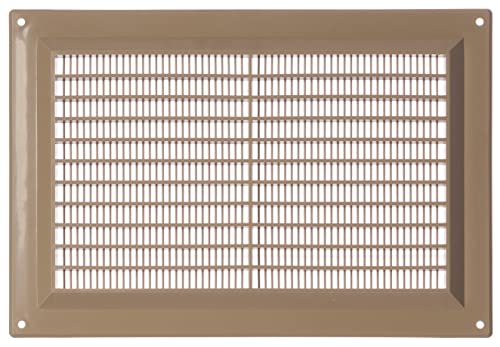 Beige - 250x170mm / 9x6'' - Rectangular Plastic Air Vent Grille with Anti-Insect Mesh - Fly Screen