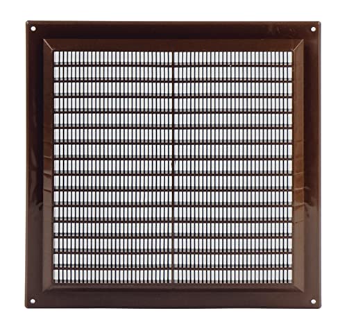 Brown - 250x250mm / 9x9'' - Rectangular Plastic Air Vent Grille with Anti-Insect Mesh - Fly Screen