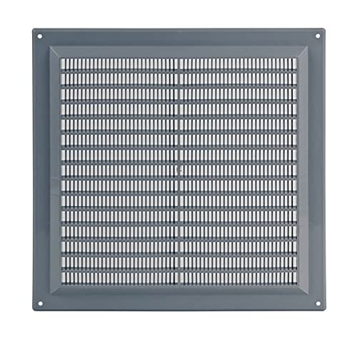 Grey - 250x250mm / 9x9'' - Rectangular Plastic Air Vent Grille with Anti-Insect Mesh - Fly Screen