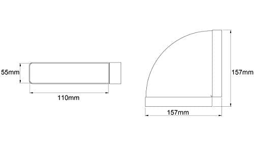 - - 110x55mm 90° Horizontal Elbow - Flat Channel Bend - Rectangular Plastic Ducting Adaptor