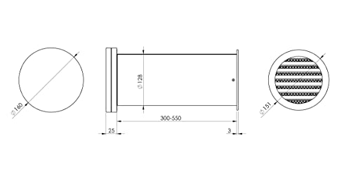 White - Ø 125 mm (5") - Wall Metal Ventilation Kit with Sound Insulation, Supply Air Valve and Vent Grille