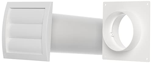 White - Ø 100 mm (4") - Plastic Wall Feed - Wall Box with Ventilation Grille and Wall Flange - Round Connection System Extendible