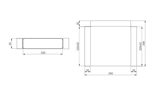 - - 220x55mm T-Piece Connector - Flat Channel Adapter - Rectangular Plastic Ducting