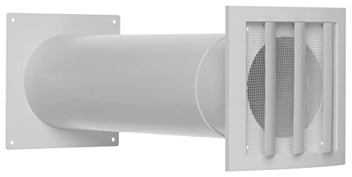 White - Ø 100 mm (4") - Plastic Wall Feed - Wall Box with Ventilation Grille and Wall Flange - Round Connection System Extendible