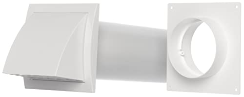 White - Ø 100mm - Plastic Wall Kit with Cowled Ventilation Grille - Round Telescopic Ventilation Set