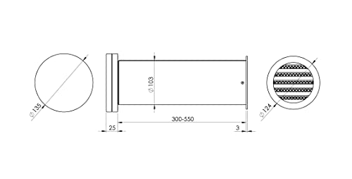 White - Ø 100 mm (4") - Wall Metal Ventilation Kit with Sound Insulation, Supply Air Valve and Vent Grille