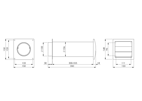 White - Ø 100 mm (4") - Plastic Wall Feed - Wall Box with Ventilation Grille and Wall Flange - Round Connection System Extendible