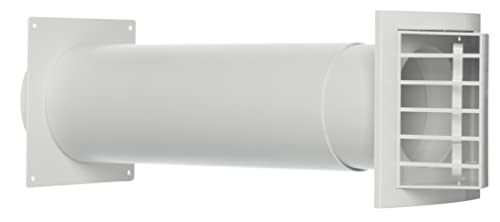 White - Ø 100mm - Plastic Wall Kit with Cowled Ventilation Grille - Round Telescopic Ventilation Set