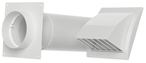 White - Ø 100mm - Plastic Wall Kit with Cowled Ventilation Grille - Round Telescopic Ventilation Set