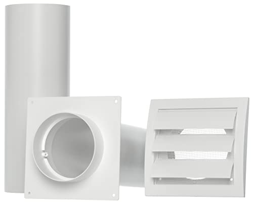 White - Ø 100 mm (4") - Plastic Wall Feed - Wall Box with Ventilation Grille and Wall Flange - Round Connection System Extendible