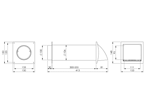 White - Ø 100mm - Plastic Wall Kit with Cowled Ventilation Grille - Round Telescopic Ventilation Set