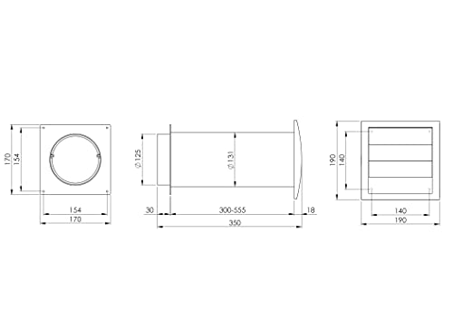 White - Ø 125 mm (5") - Plastic Wall Feed - Wall Box with Ventilation Grille and Wall Flange - Round Connection System Extendible