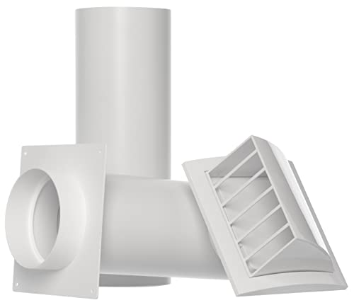 White - Ø 100mm - Plastic Wall Kit with Cowled Ventilation Grille - Round Telescopic Ventilation Set