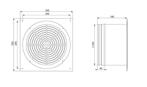 Ø 250 mm / 10 inch - White - Basic - White pipe fan, wall radial fan, wall flange, supply air, metal