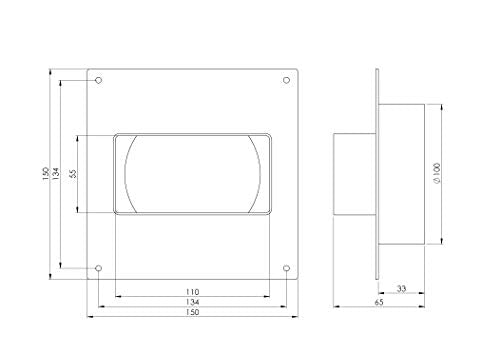 - - 110x55mm - Ø 100mm Flat Channel to Round Pipe Ducting Adaptor with Flange - Plastic Connector, Adapter, Reducer