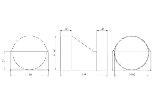 - - 110x55mm - Ø 100mm Flat Channel to Round Pipe Ducting Adaptor - Plastic Connector, Adapter, Reducer